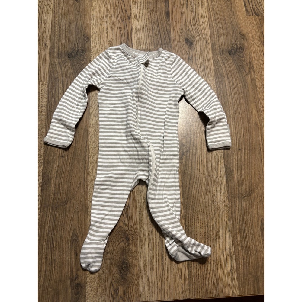 Cloud Island Pajama Unisex Size 3-6M Gray Striped Footed Long Sleeve Zip Up